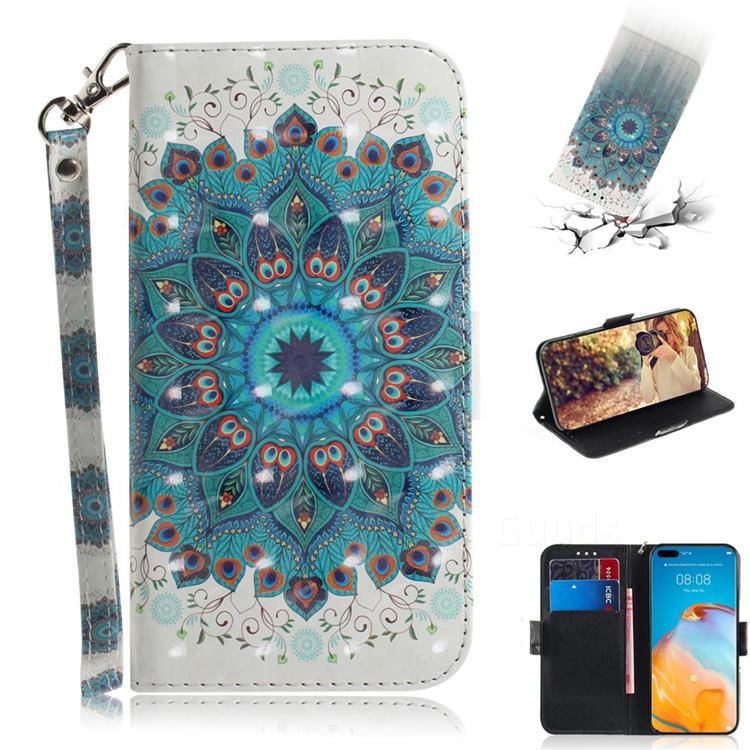 Peacock Mandala 3D Painted Leather Wallet Phone Case for Huawei P40 Pro