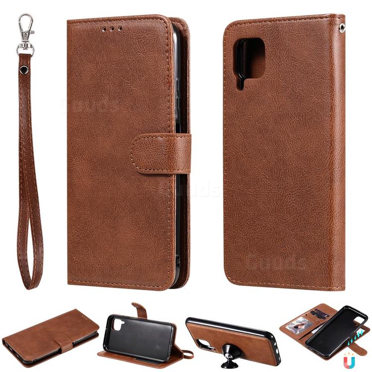 Retro Greek Detachable Magnetic PU Leather Wallet Phone Case for Huawei P40 Pro - Brown