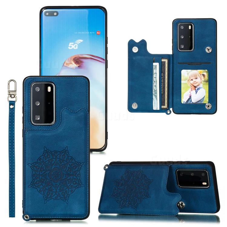 Luxury Mandala Multi-function Magnetic Card Slots Stand Leather Back Cover for Huawei P40 Pro - Blue