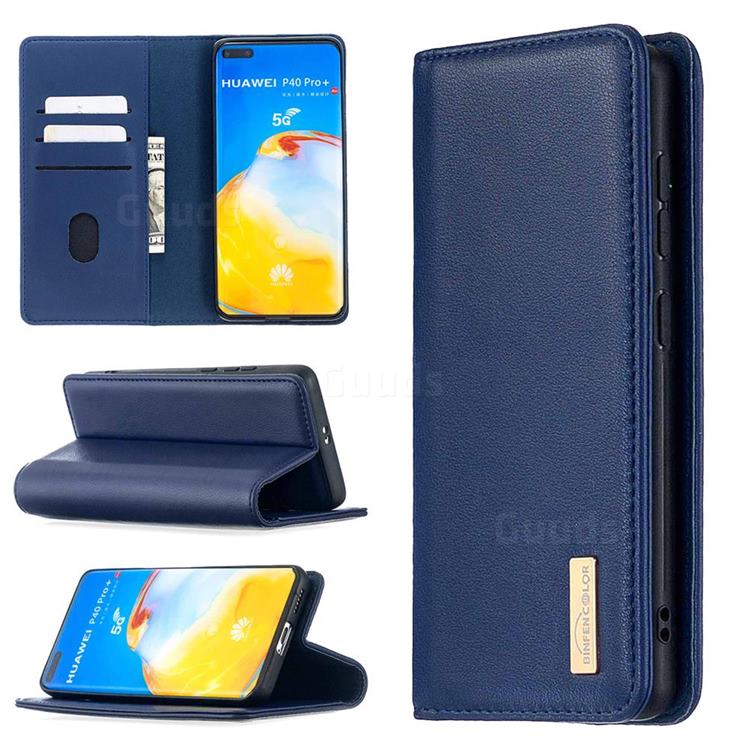 Binfen Color BF06 Luxury Classic Genuine Leather Detachable Magnet Holster Cover for Huawei P40 Pro - Blue