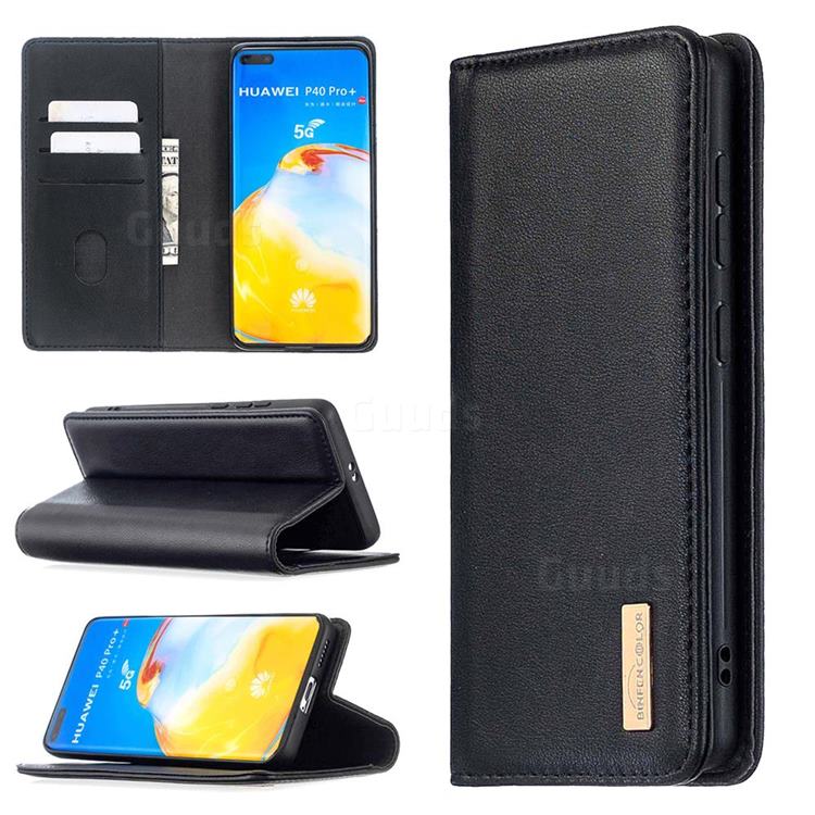 Binfen Color BF06 Luxury Classic Genuine Leather Detachable Magnet Holster Cover for Huawei P40 Pro - Black