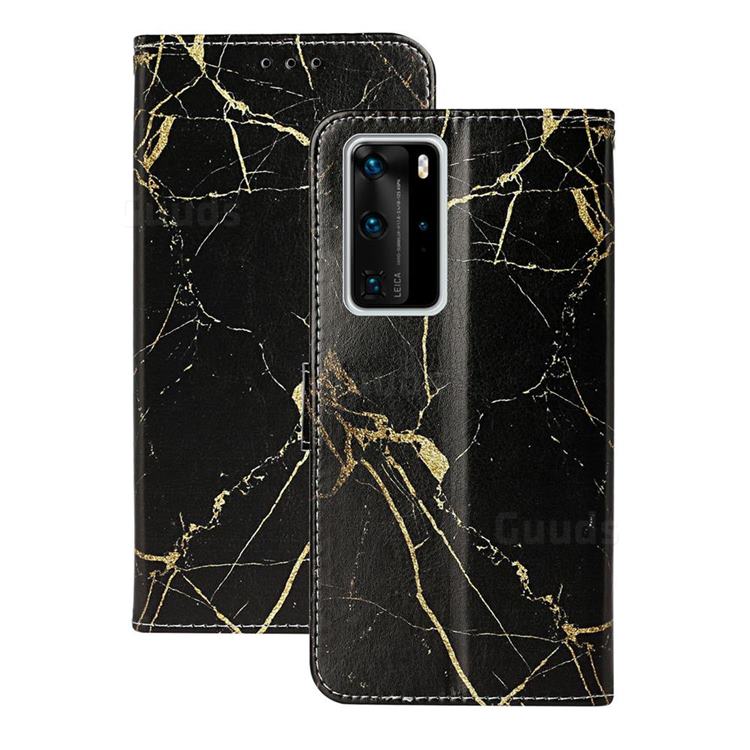 Black Gold Marble PU Leather Wallet Case for Huawei P40 Pro