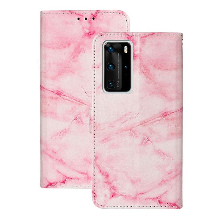 Pink Marble PU Leather Wallet Case for Huawei P40 Pro