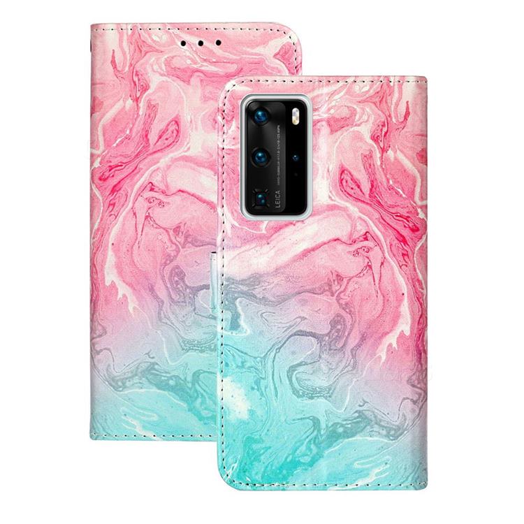 Pink Green Marble PU Leather Wallet Case for Huawei P40 Pro