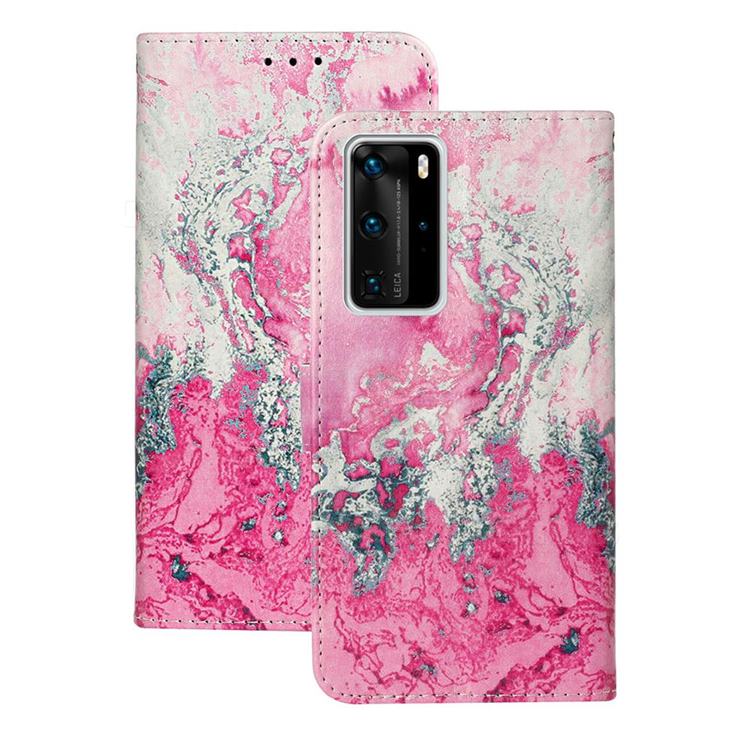Pink Seawater PU Leather Wallet Case for Huawei P40 Pro