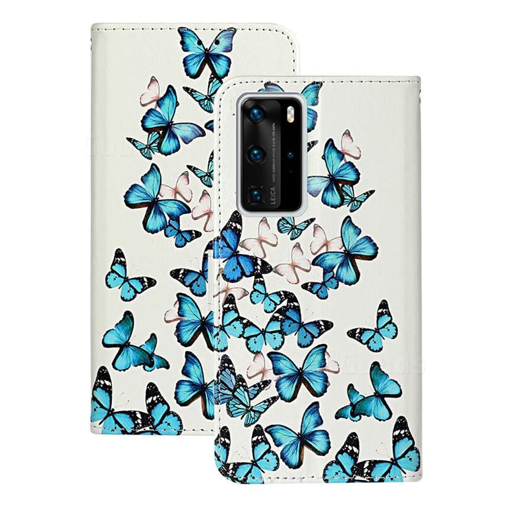 Blue Vivid Butterflies PU Leather Wallet Case for Huawei P40 Pro
