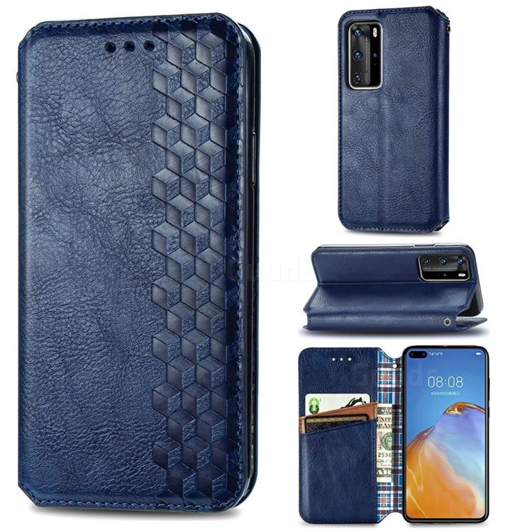 Ultra Slim Fashion Business Card Magnetic Automatic Suction Leather Flip Cover for Huawei P40 Pro - Dark Blue