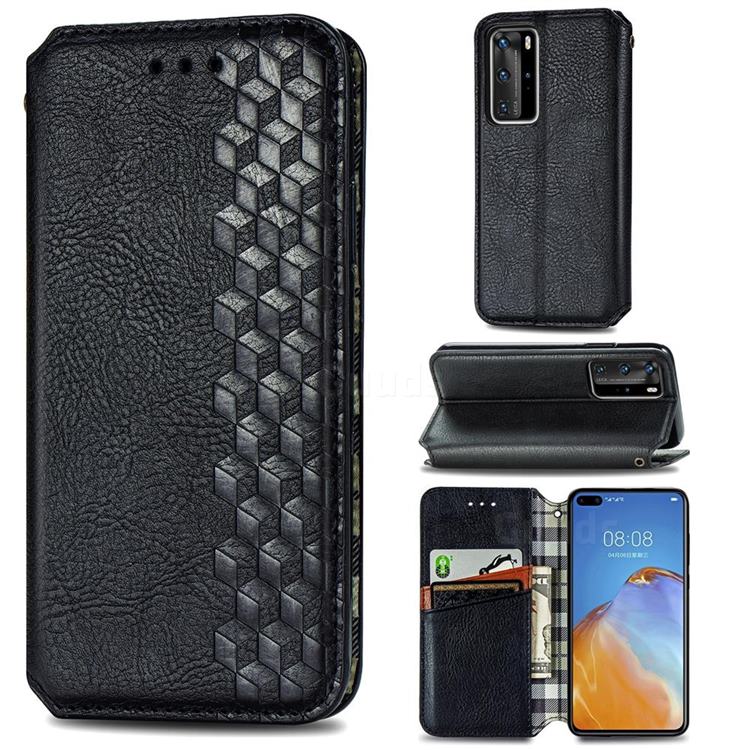 Ultra Slim Fashion Business Card Magnetic Automatic Suction Leather Flip Cover for Huawei P40 Pro - Black