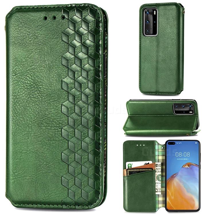 Ultra Slim Fashion Business Card Magnetic Automatic Suction Leather Flip Cover for Huawei P40 Pro - Green