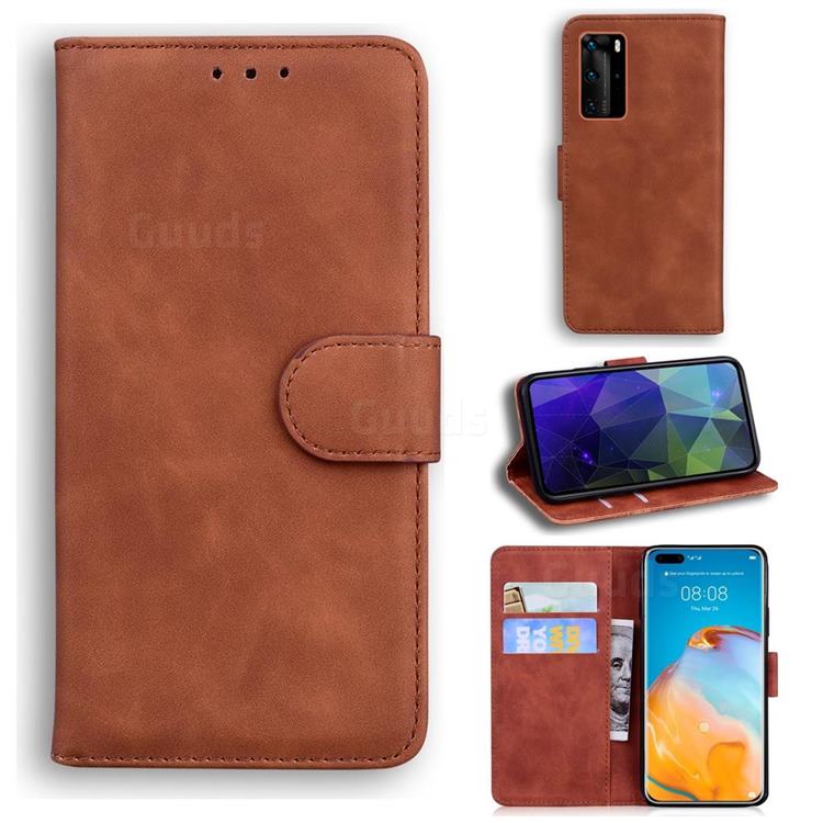 Retro Classic Skin Feel Leather Wallet Phone Case for Huawei P40 Pro - Brown