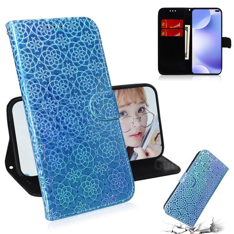 Laser Circle Shining Leather Wallet Phone Case for Huawei P40 Pro - Blue
