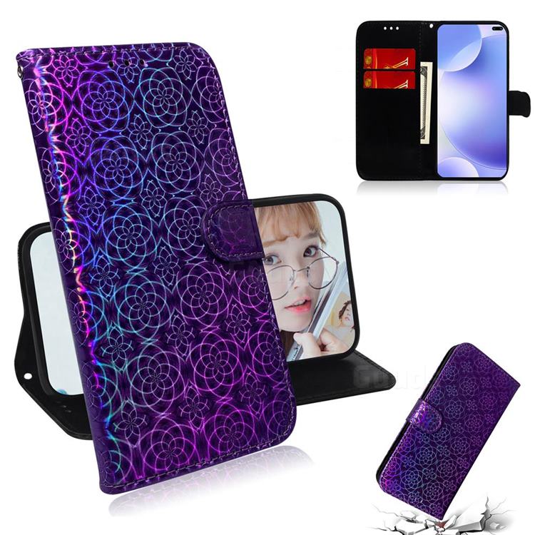 Laser Circle Shining Leather Wallet Phone Case for Huawei P40 Pro - Purple