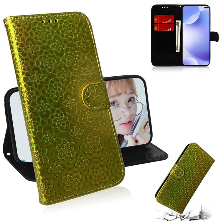 Laser Circle Shining Leather Wallet Phone Case for Huawei P40 Pro - Golden