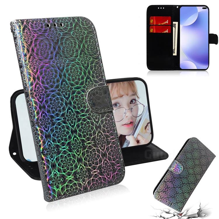 Laser Circle Shining Leather Wallet Phone Case for Huawei P40 Pro - Silver