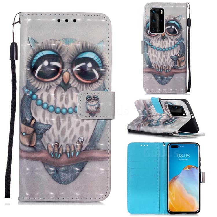 Sweet Gray Owl 3D Painted Leather Wallet Case for Huawei P40 Pro