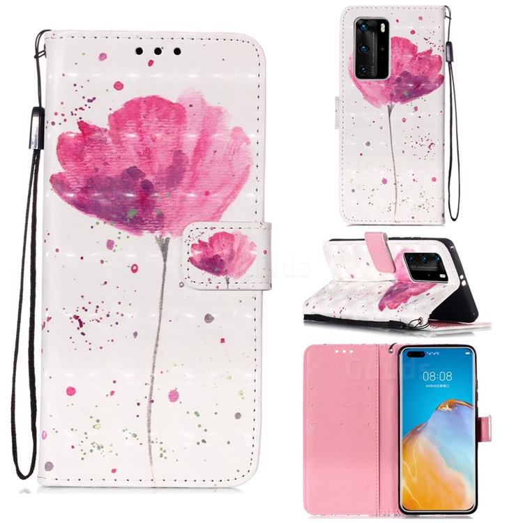Watercolor 3D Painted Leather Wallet Case for Huawei P40 Pro