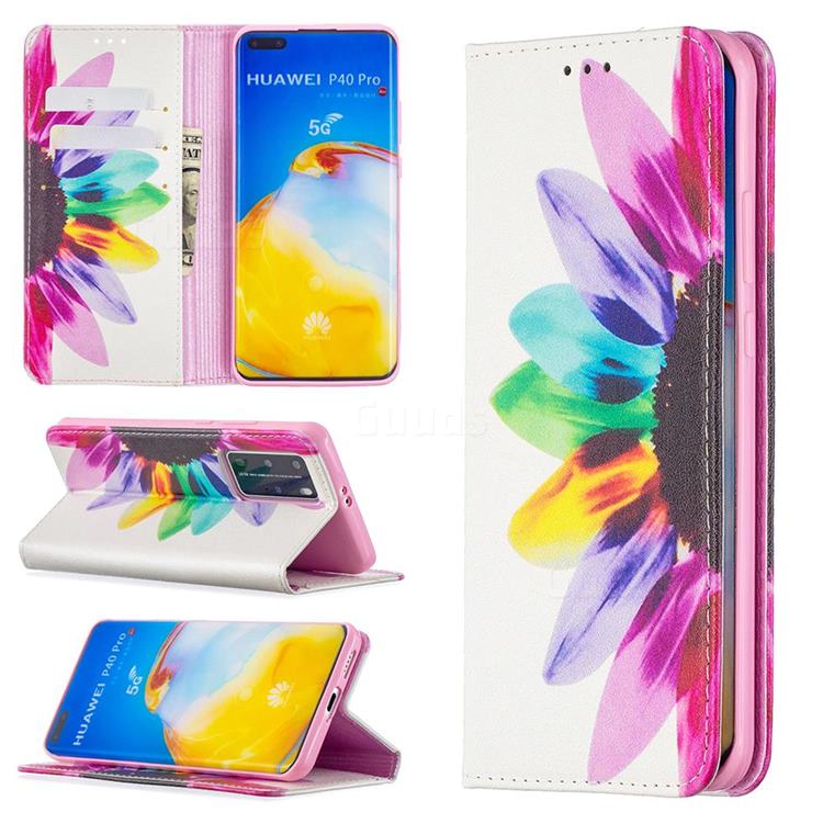 Sun Flower Slim Magnetic Attraction Wallet Flip Cover for Huawei P40 Pro