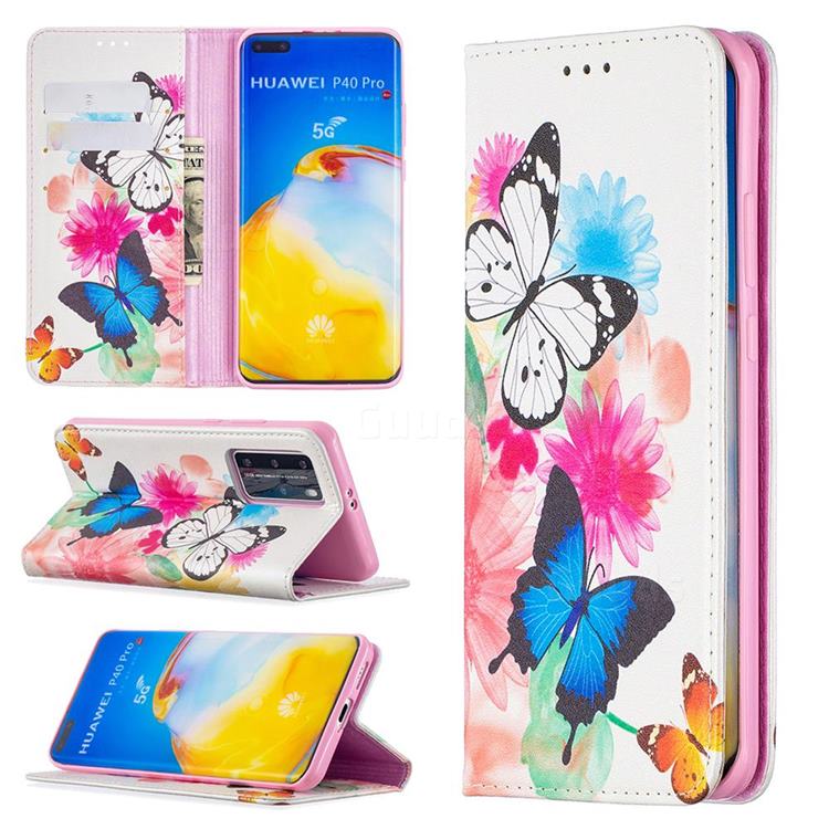 Flying Butterflies Slim Magnetic Attraction Wallet Flip Cover for Huawei P40 Pro