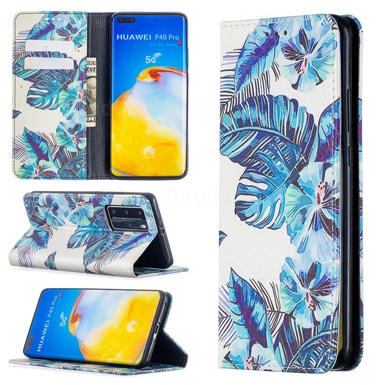 Blue Leaf Slim Magnetic Attraction Wallet Flip Cover for Huawei P40 Pro