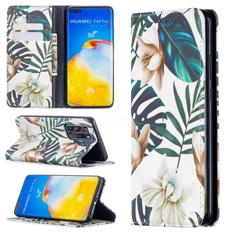 Flower Leaf Slim Magnetic Attraction Wallet Flip Cover for Huawei P40 Pro