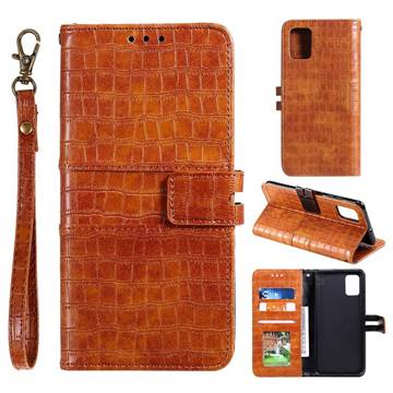 Luxury Crocodile Magnetic Leather Wallet Phone Case for Huawei P40 Pro - Brown