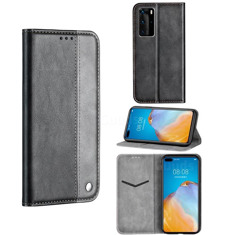 Classic Business Ultra Slim Magnetic Sucking Stitching Flip Cover for Huawei P40 Pro - Silver Gray