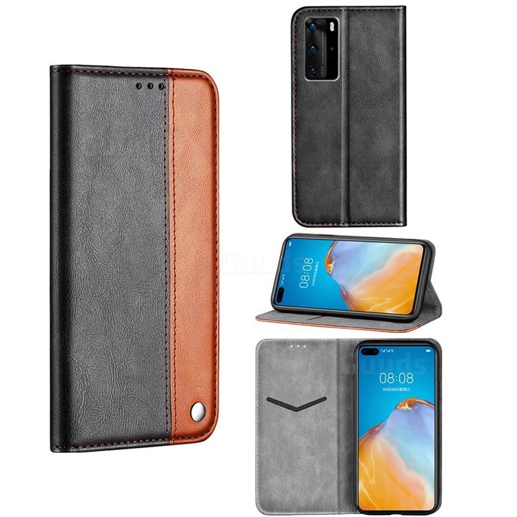 Classic Business Ultra Slim Magnetic Sucking Stitching Flip Cover for Huawei P40 Pro - Brown