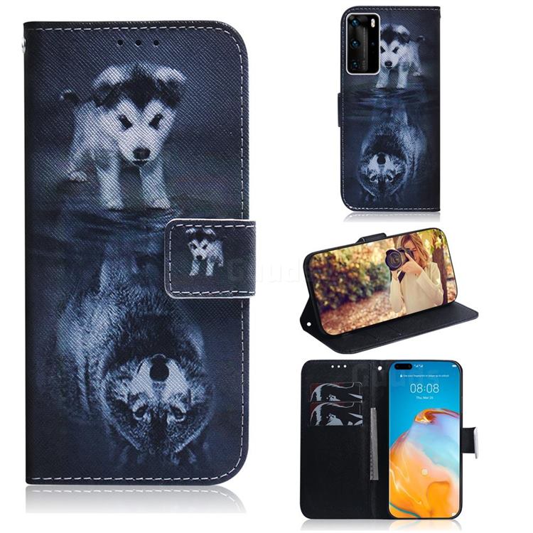 Wolf and Dog PU Leather Wallet Case for Huawei P40 Pro