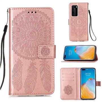 Embossing Dream Catcher Mandala Flower Leather Wallet Case for Huawei P40 Pro - Rose Gold