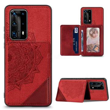 Mandala Flower Cloth Multifunction Stand Card Leather Phone Case for Huawei P40 Pro - Red