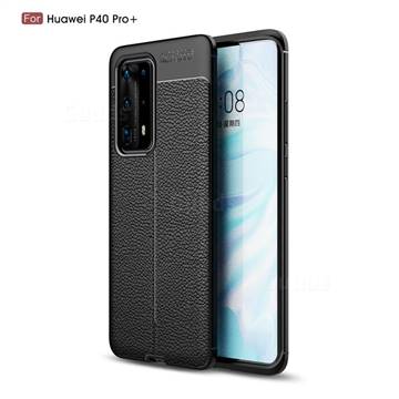Luxury Auto Focus Litchi Texture Silicone TPU Back Cover for Huawei P40 Pro+ / P40 Plus 5G - Black