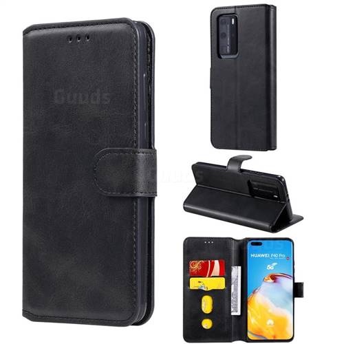 Retro Calf Matte Leather Wallet Phone Case for Huawei P40 Pro+ / P40 Plus 5G - Black
