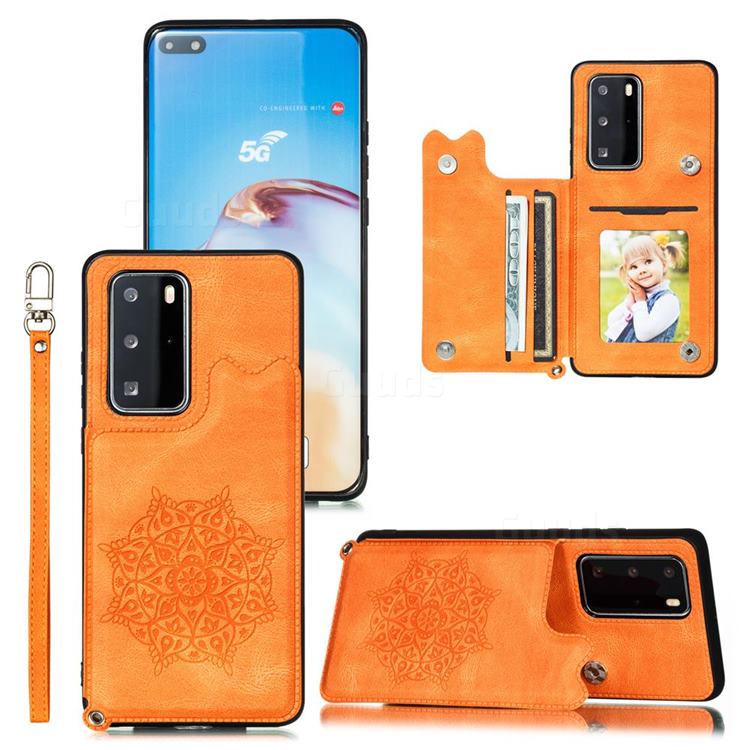 Luxury Mandala Multi-function Magnetic Card Slots Stand Leather Back Cover for Huawei P40 Pro+ / P40 Plus 5G - Yellow