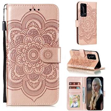 Intricate Embossing Datura Solar Leather Wallet Case for Huawei P40 Pro+ / P40 Plus 5G - Rose Gold