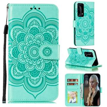 Intricate Embossing Datura Solar Leather Wallet Case for Huawei P40 Pro+ / P40 Plus 5G - Green