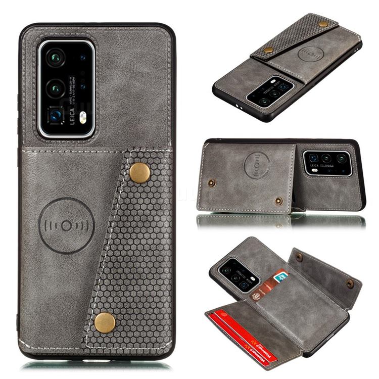 Retro Multifunction Card Slots Stand Leather Coated Phone Back Cover for Huawei P40 Pro+ / P40 Plus 5G - Gray