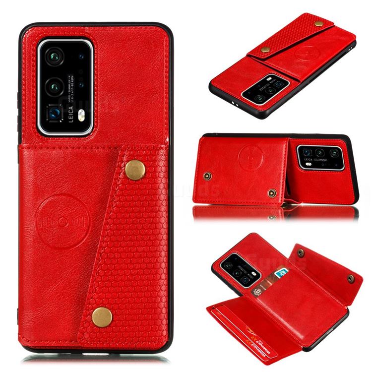 Retro Multifunction Card Slots Stand Leather Coated Phone Back Cover for Huawei P40 Pro+ / P40 Plus 5G - Red