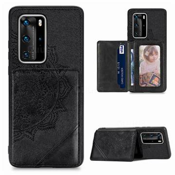 Mandala Flower Cloth Multifunction Stand Card Leather Phone Case for Huawei P40 Pro+ / P40 Plus 5G - Black