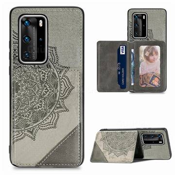 Mandala Flower Cloth Multifunction Stand Card Leather Phone Case for Huawei P40 Pro+ / P40 Plus 5G - Gray