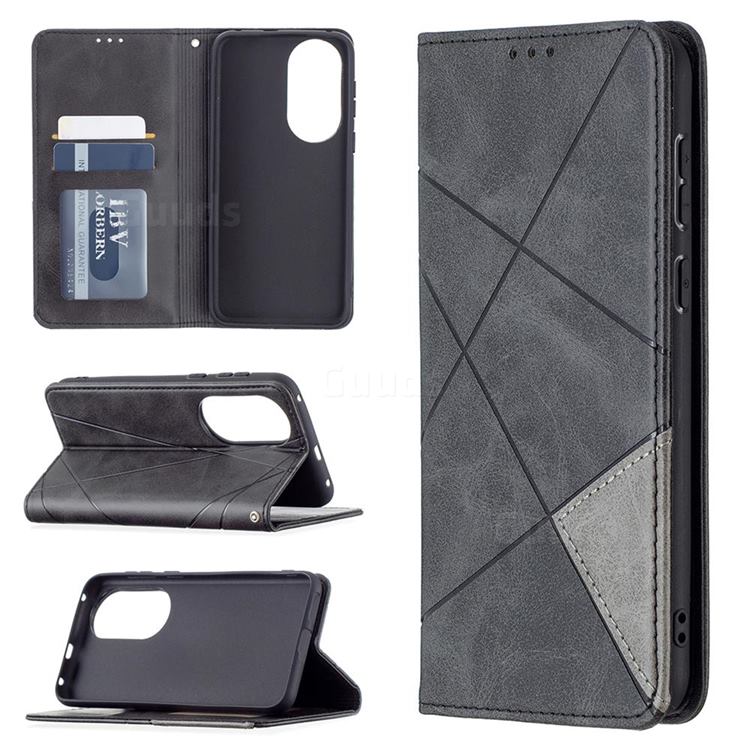 Prismatic Slim Magnetic Sucking Stitching Wallet Flip Cover for Huawei P50 - Black