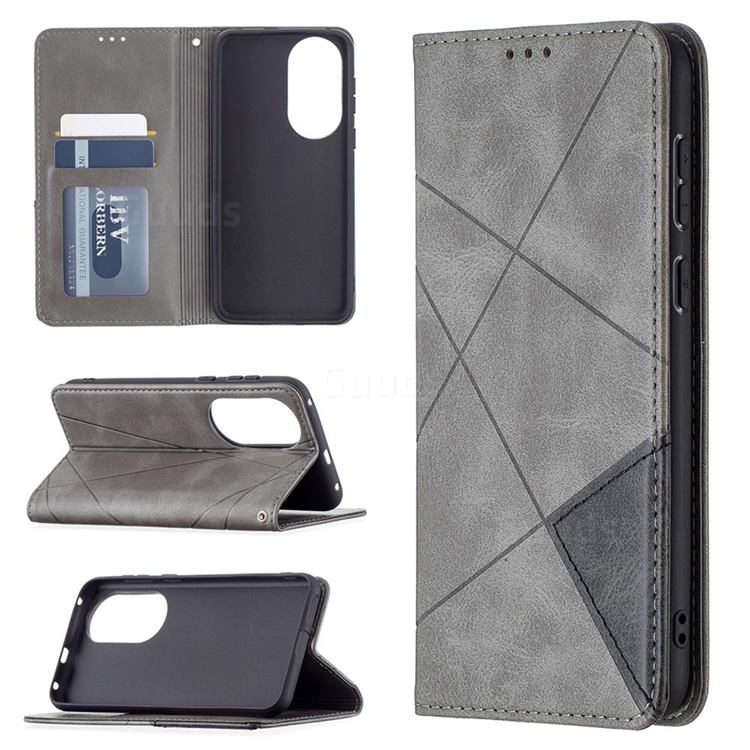Prismatic Slim Magnetic Sucking Stitching Wallet Flip Cover for Huawei P50 - Gray