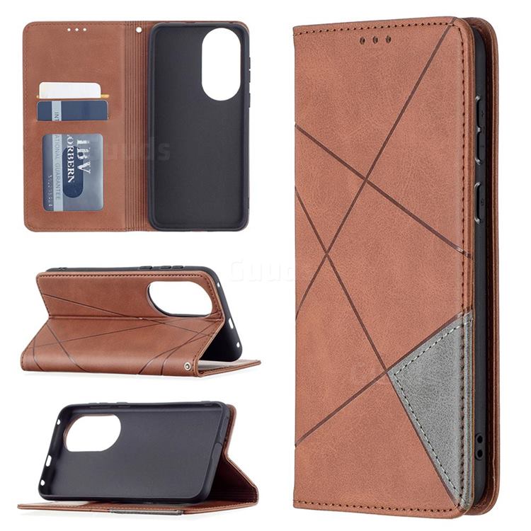 Prismatic Slim Magnetic Sucking Stitching Wallet Flip Cover for Huawei P50 - Brown