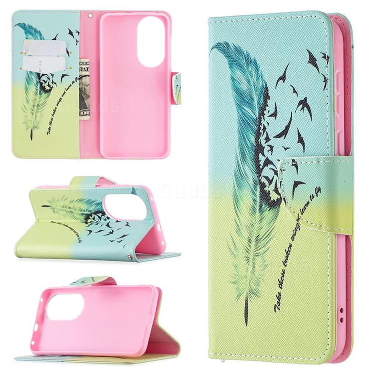 Feather Bird Leather Wallet Case for Huawei P50