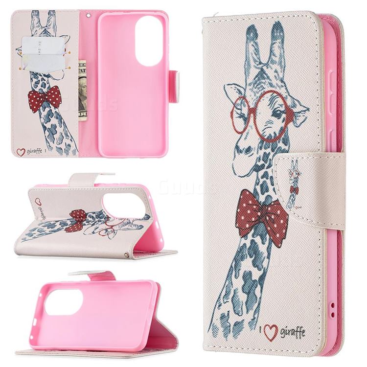 Glasses Giraffe Leather Wallet Case for Huawei P50