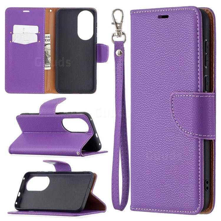 Classic Luxury Litchi Leather Phone Wallet Case for Huawei P50 - Purple
