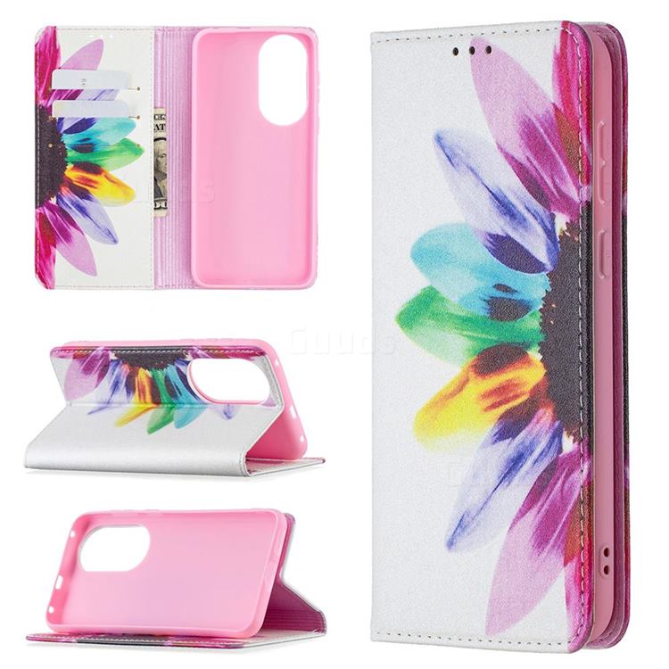 Sun Flower Slim Magnetic Attraction Wallet Flip Cover for Huawei P50