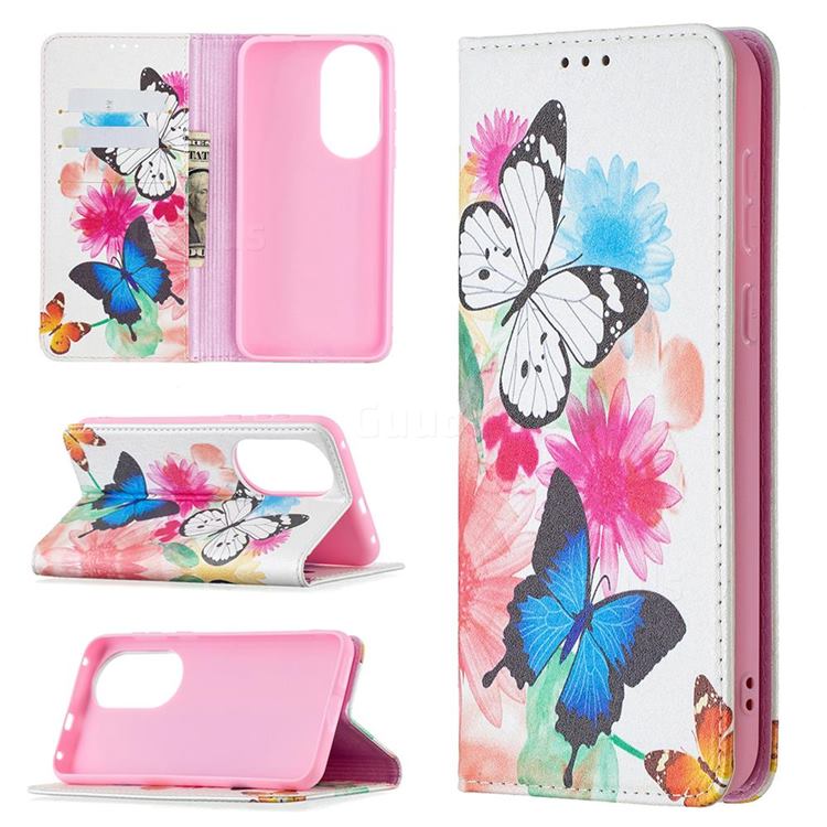 Flying Butterflies Slim Magnetic Attraction Wallet Flip Cover for Huawei P50