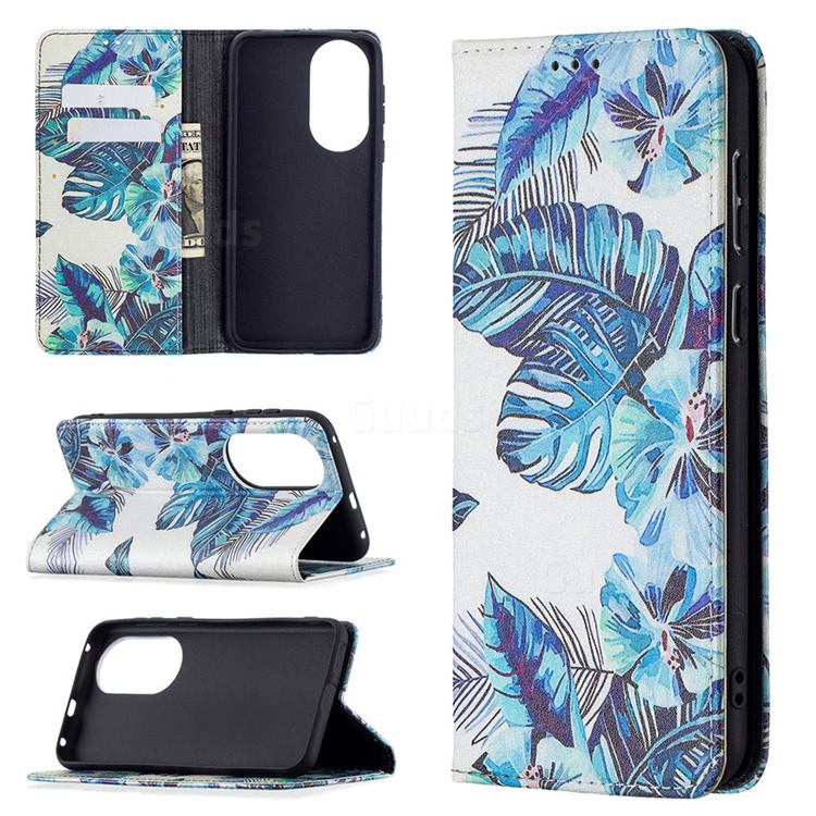 Blue Leaf Slim Magnetic Attraction Wallet Flip Cover for Huawei P50