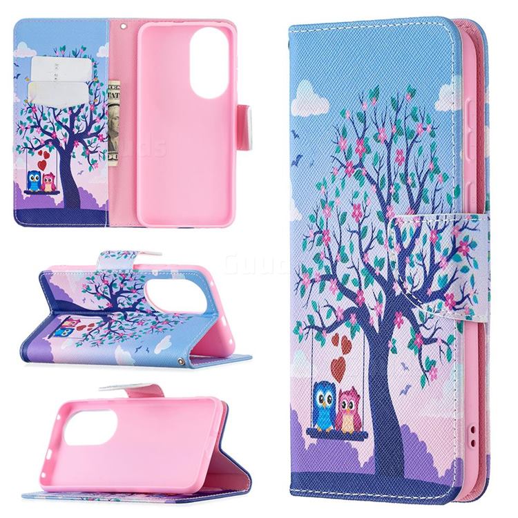 Tree and Owls Leather Wallet Case for Huawei P50