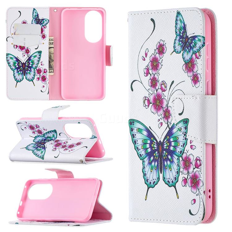 Peach Butterflies Leather Wallet Case for Huawei P50